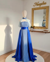 Cobalt Blue Tatreez Evening Gown