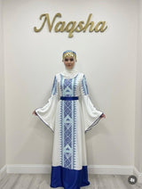 White Blue Tatreez Model Dress