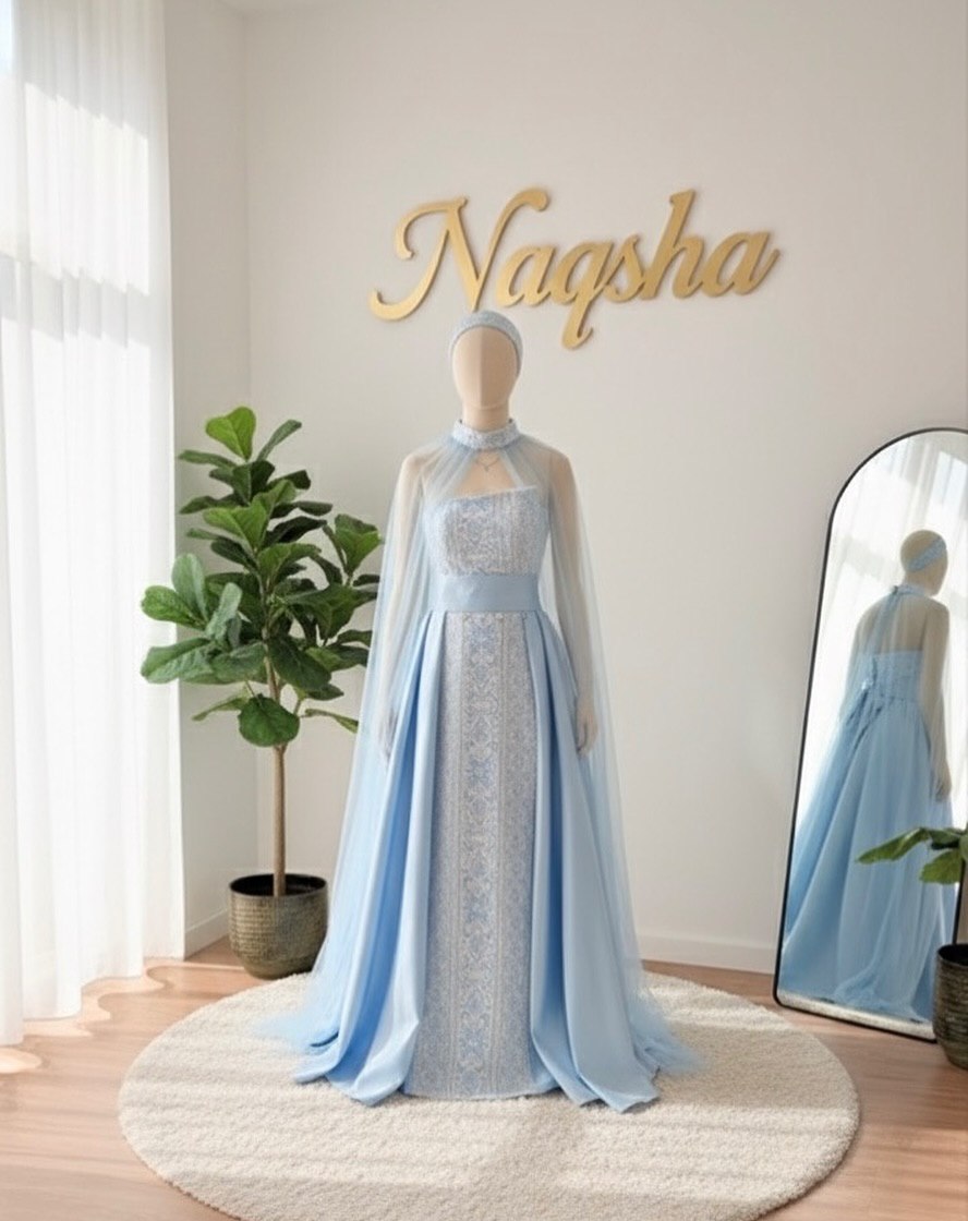 Azure Grace Tatreez Cape Gown